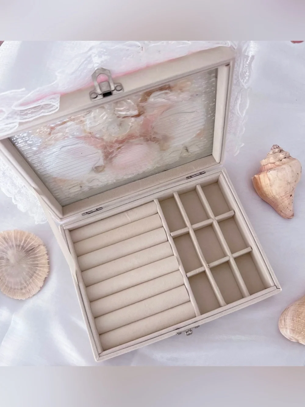 Handcrafted Pink Seashell Jewelry Box